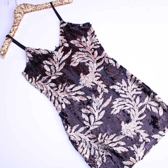Black Gold Sequin Bodycon Mini Dress - Picture 5 of 7